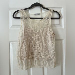 Zara Embroidered Tulle Shirt in Ivory With Under Camisole